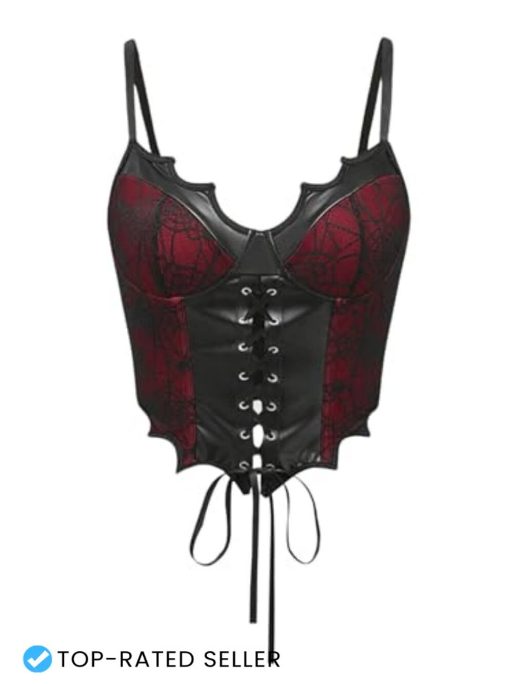 PU Leather Lace Up Corset Bustier Spaghetti Strap Crop Top Gothic